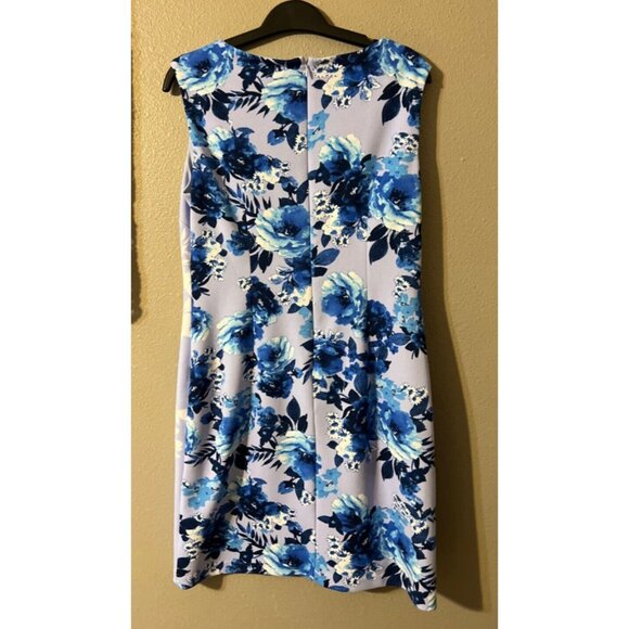 Donna Ricco Dress Blue White 10 Floral Stretch Sheath Washable Sleeveless - Picture 7 of 7